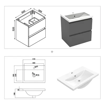 (High gloss grey) Wall Hung Bathroom Vanity Units with Resin Sink High Gloss White/Grey