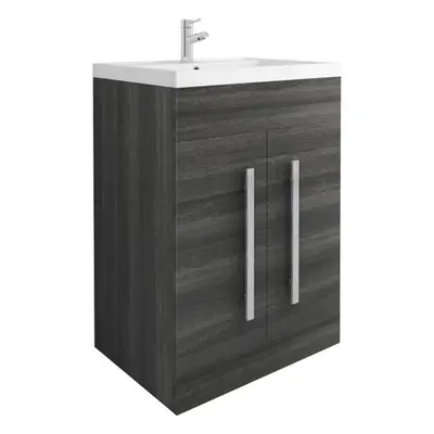 NRG Grey 600mm Bathroom Furniture Storage Cabinet Vanity Unit Basin Sink Freestanding Flat Pack