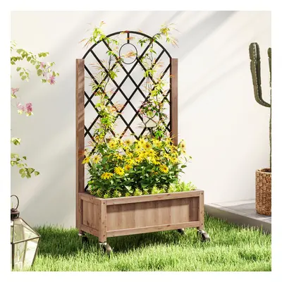 Outsunny Wooden Raised Bed, Outdoor Planter Box w/ Metal Trellis