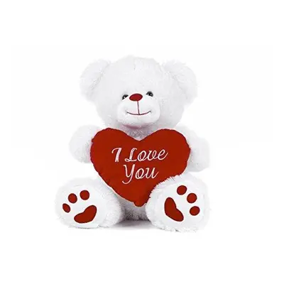 White Teddy Bear holding Red Heart with "I Love You" written on it (White, 8")