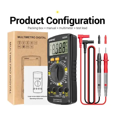 (Black) Ultra-thin Split LCD Digital Multimeter Tester with Stowable Test Pen Auto Voltmeter Res