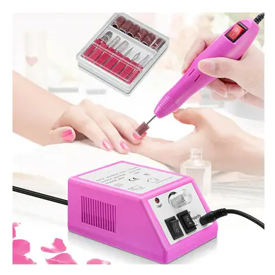 (Pink) AC 220V 10W Nail Polishing Tool Set Nail Polisher Stepless Speed Regulation with Polishin