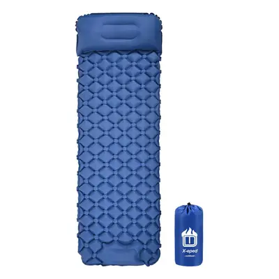 (Blue) Camping Mat Sleeping Pad Self Inflatable Mattress With Pillow Ultralight Air Cushion Outd