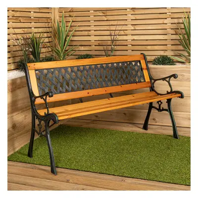 2 Seater Outdoor Wooden Cast Iron with Lattice Design Garden Patio Bench