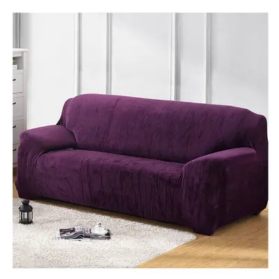 (Dark Purple, Seater) Seat Velvet Thick Plush Easy Fit Sofa Slipcover Stretch Protector Soft Cov