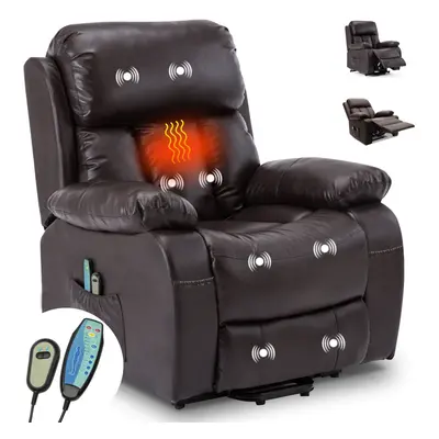 (Brown) Electric Recliner Chair Black Leather Heated Massage Point Sofa Armchair Lounge Home