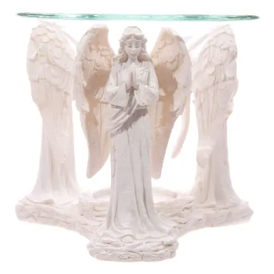 White Praying Angel Figurine Oil Burner with Glass Dish