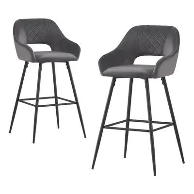 (Grey) 2PCS Bar Stools Velvet Breakfast Bar Stools Rest