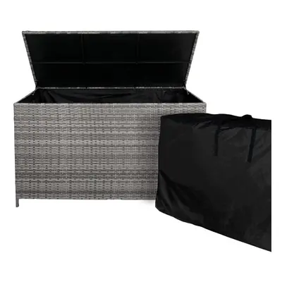 Rattan Garden Storage Box Grey Large 138cm Cushion Chest 582L Outdoor