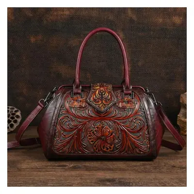 (burgundy) Spring New Retro Embossed Women Leather Bag Luxury Handbag Versatile Female Shoulder 