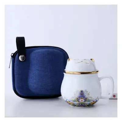 (as the picture, D) Hi Ceramic Teacup With Infuser And Lid Portable Travel Coffee Cup With Filte