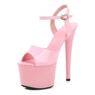 (pink, 42) Sexy 17cm High Heel Sandals Patent Leather Platform Stiletto Shoes For Women Colorful