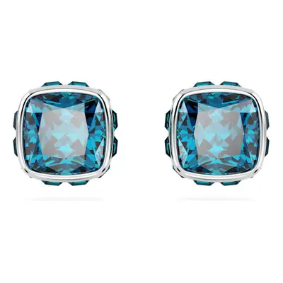 Birthstone Rhodium Plated Blue Square Cut December Stud Earrings