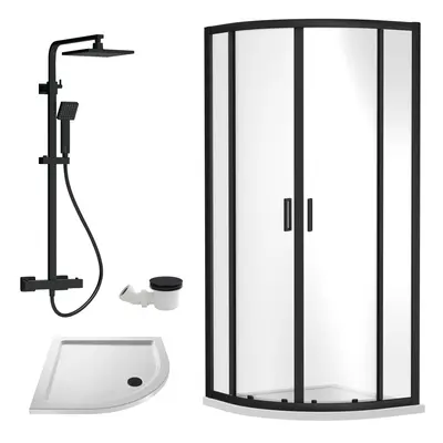 Ruwa Shower Enclosure Bundle - Quadrant Enclosure, Tray, Square Shower Kit & Waste - White/Black