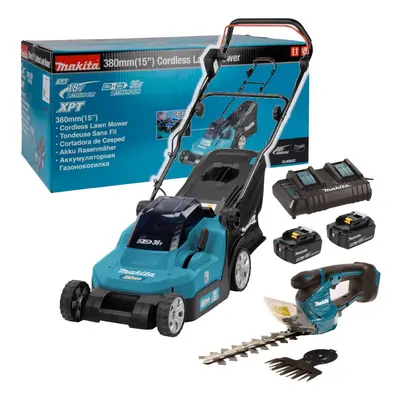 Makita DLM382Z 18v / 36v LXT Cordless Battery Lawn Mower + Hedge Cutter 2X 5.0ah