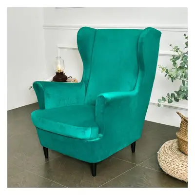 (peacock blue, one size) Solid Color Wing Chair Cover Stretch Spandex Armchair Covers Europe Rem