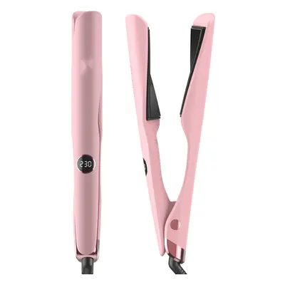 (Pink) Twist Hair Straightener Curling Iron for Straightening and Curling Hair, Dual Voltage Inc