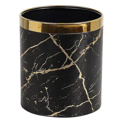 (Black gold marble) Leather Trash Bin Wastepaper Basket, Metal Trash Bin 10L Recycling Trash Bin