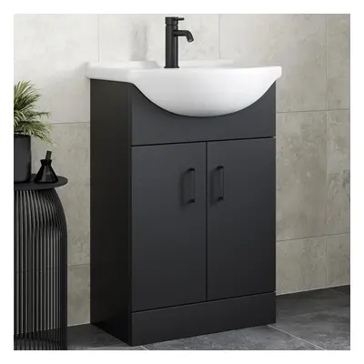 Alpine Black Freestanding Vanity Unit with Basin - 560mm