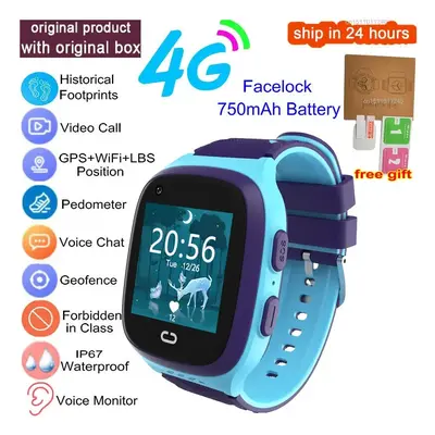 (blue, European Version) Kids Smart Watch 4G GPS Wifi Video Call SOS Tracker IP67 Waterproof Chi