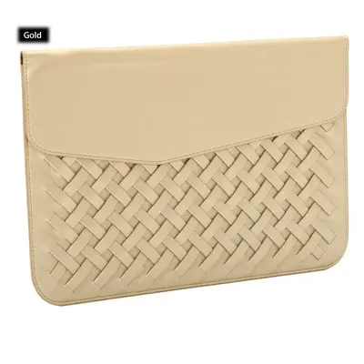 (Gold) inch Weaving Laptop Bag PU Leather Case Cover Bag for Makbook Laptop