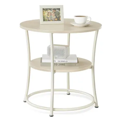 VASAGLE Side Table Round End Table with Storage Shelves for Living Room Bedroom Nightstand with 