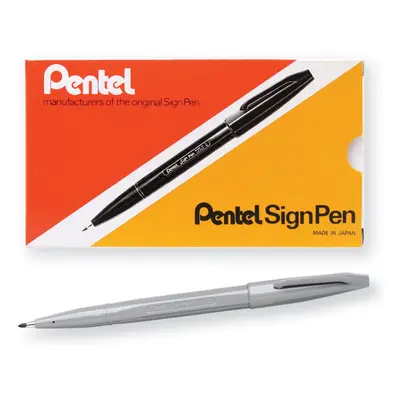 Pentel Sign Pen Fiber-Tipped Pen Gray Ink Box of (S520-N)