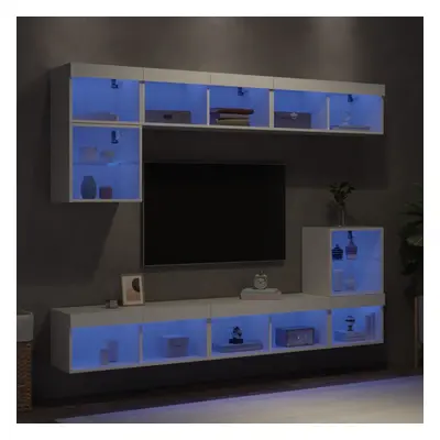 vidaXL TV Wall Units Piece with LED Floating TV Unit White Engineered Wood