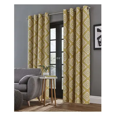 Catherine Lansfield Aztec Eyelet Curtains Ochre, 66x90Inch