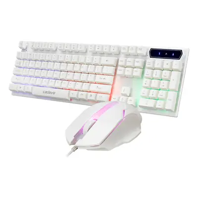 (White) Wired Keyboard & Mouse Set Keys USB Wired Light Transmitting Keyboard Ergonomic Mouse RG