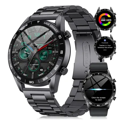 LIGE Smart Watch for Men AMOLED Display, Straps, Answer/Make Call, Fitness Watch 100+ Sports Mod