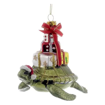 Kurt Adler 4"" Glass Turtle with Gift Ornament for Christmas