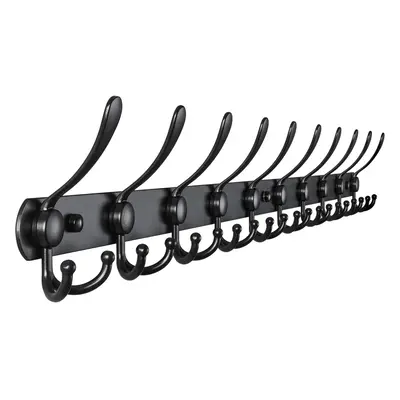 (1, Black) Wall Mounted Coat Rack, Heavy Duty Stainless Steel Metal Coat Hanger Rail Wall Hooks 