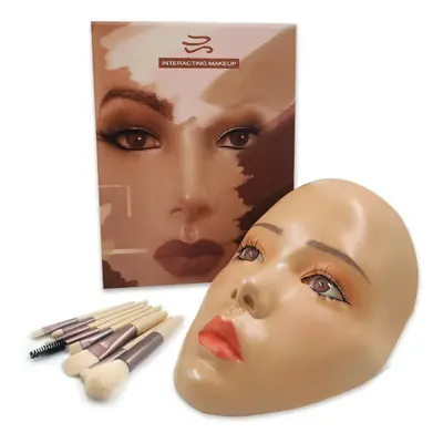 3D Makeup Practice Face,Reusable Makeup Mannequin Head with Makeup Brushes Set,Silicone Full Fac