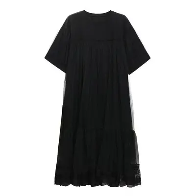 (black, One Size) Xitao Mesh Patchwork T-shirt Dress Lyd1856