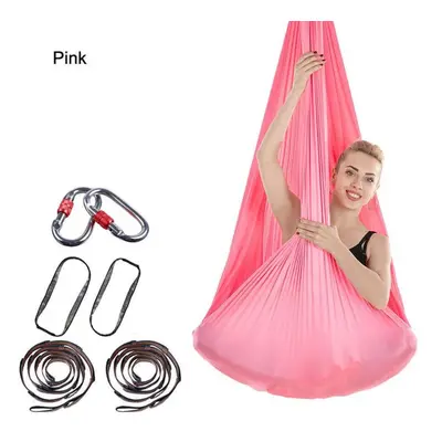 (pink) 4x2.8m Elastic Aerial Yoga Hammock Aerial Silk Yoga Swing Antigravity Yoga Belt Home Body