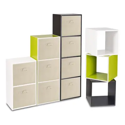 (White, Beige) Cubed Wooden Storage Units Shelves + Drawers