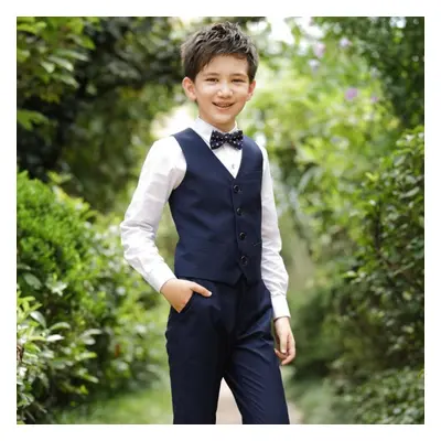 (dark blue, cm) Colors Boy&apos;s Gentle Vest Formal Suit+ Tie For Wedding Children&apos;s Cloth