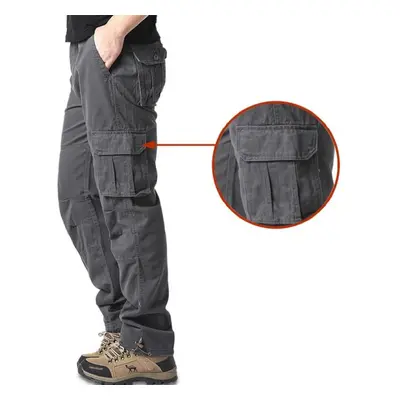 (grey, XL) Large Pocket Loose Overalls Men&apos;s Outdoor Sports Jogging Military Tactical Pants