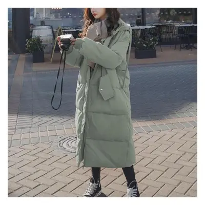 (green, M) Hooded Padded Coats Females Korean Fashion Clothing Long Parkas Zipper Outwear Down J