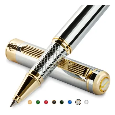 Scriveiner Silver Chrome Rollerball Pen - Stunning Luxury Pen with 24K