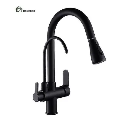 3 Way Modern Matt Black Chrome Drinking Brass Mixer Tap Filter Black Pull Out Kitchen Sink Fauce