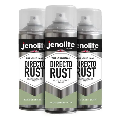 (3 x 400ml, Sage Green) JENOLITE Directorust Satin Multi Surface Paint - For Use On Wood, Metal,