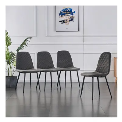 (Grey, 4PCS Dining Chair) 2/4PCS Velvet Dining Chairs Breakfast Metal Legs