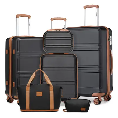 (Black and Brown) Pieces ABS Hard Shell Suitcase Set With Duffel Bag And Toiletry Bag