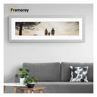 (Silver With White Mount, 100x50CM Pic (110x60CM Frame)) Panoramic Size Silver Picture Frame Pho