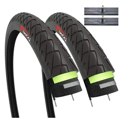 Pair of Fincci Slick Road Mountain Hybrid Bike Bicycle Tyres x 1.95 and Schrader Inner Tubes wit