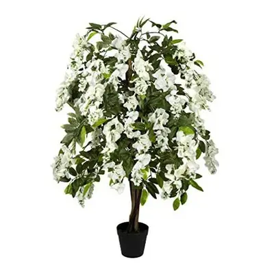 GreenBrokers Premium Artificial White Wisteria Tree 130cm/4ft Potted Plant, 130cm