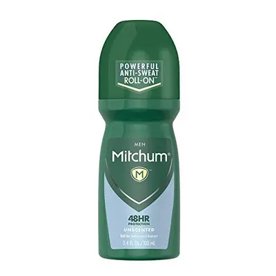 Mitchum Roll-On Antiperspirant and Deodorant for Men, Unscented, 3.4 Fluid Ounce