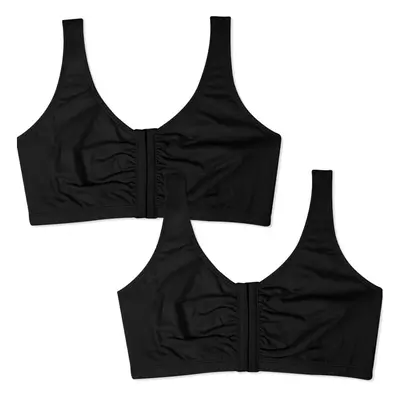 Fruit of the Loom Women's Front Close Sports Bra-Cotton Blend Easy Fit & Built-Up Support Black